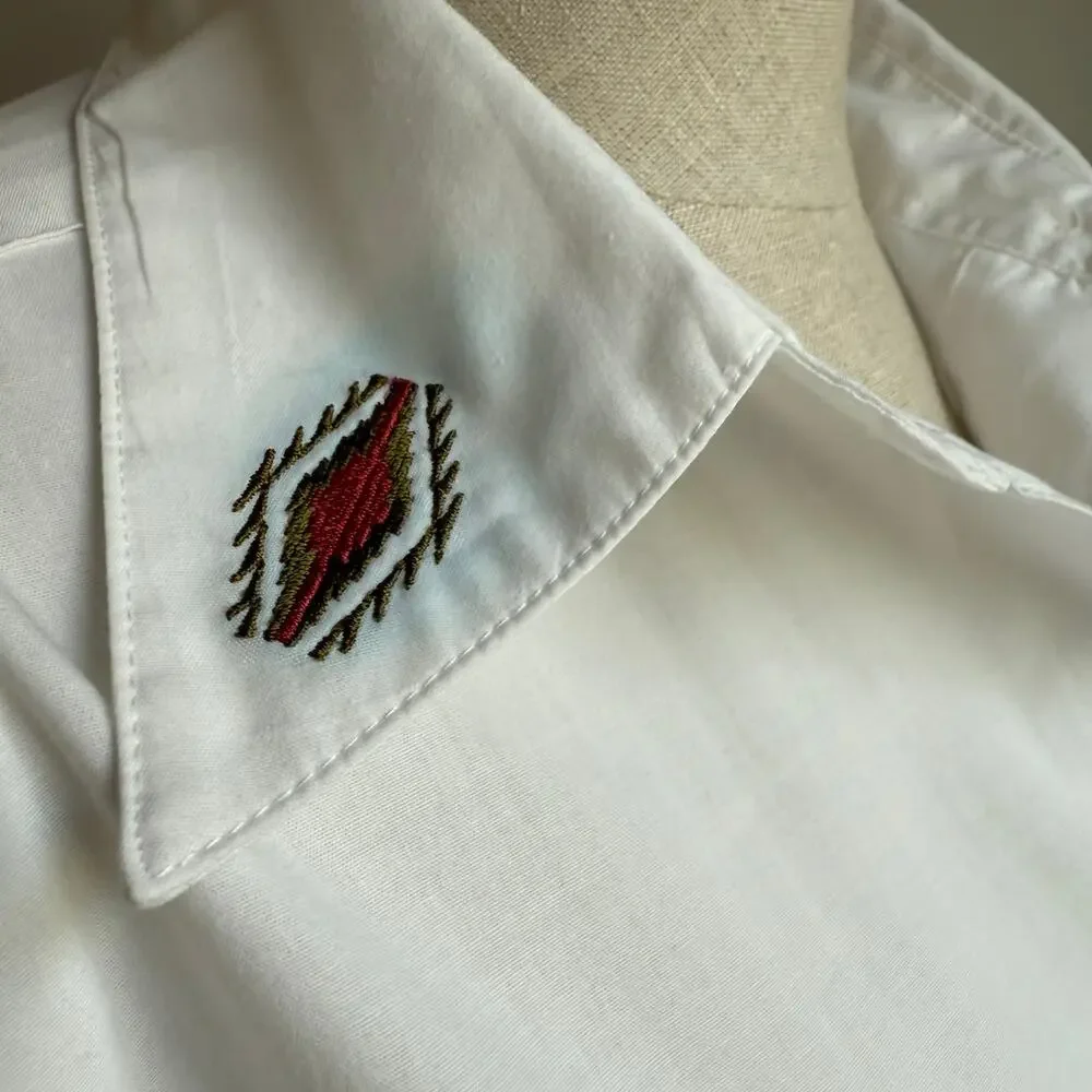 Stonybrook White Western Shirt Embroidered Aztec Design Women 18